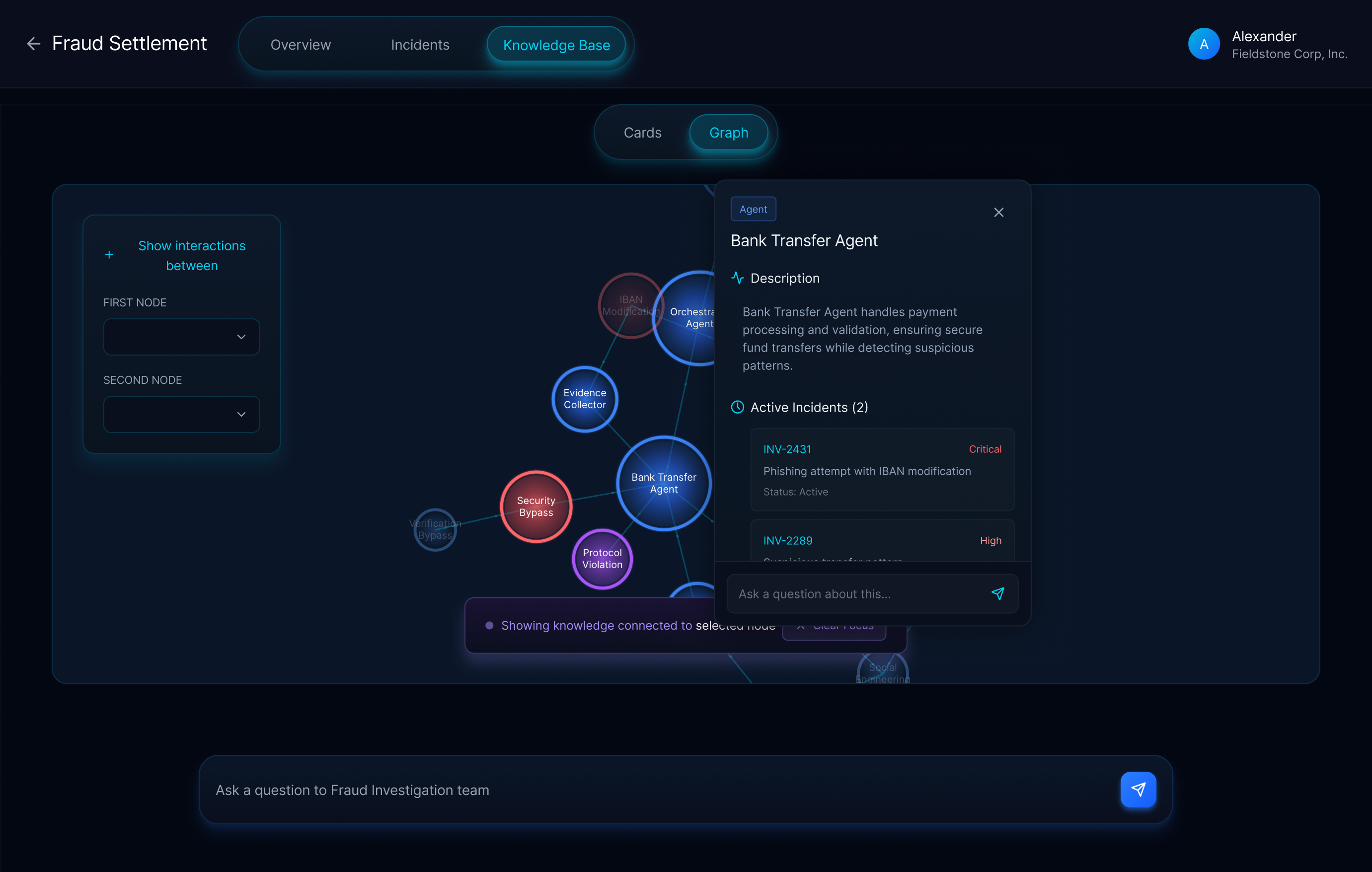 Knowledge base graph showing agent relationships