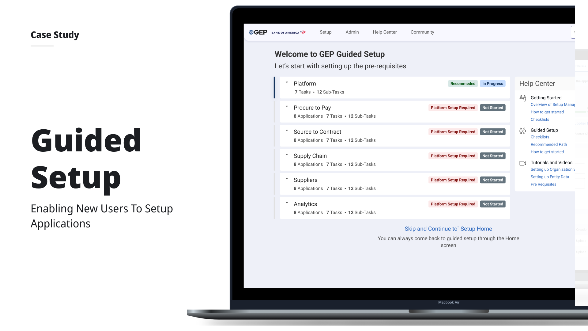 GEP Guided Setup onboarding experience