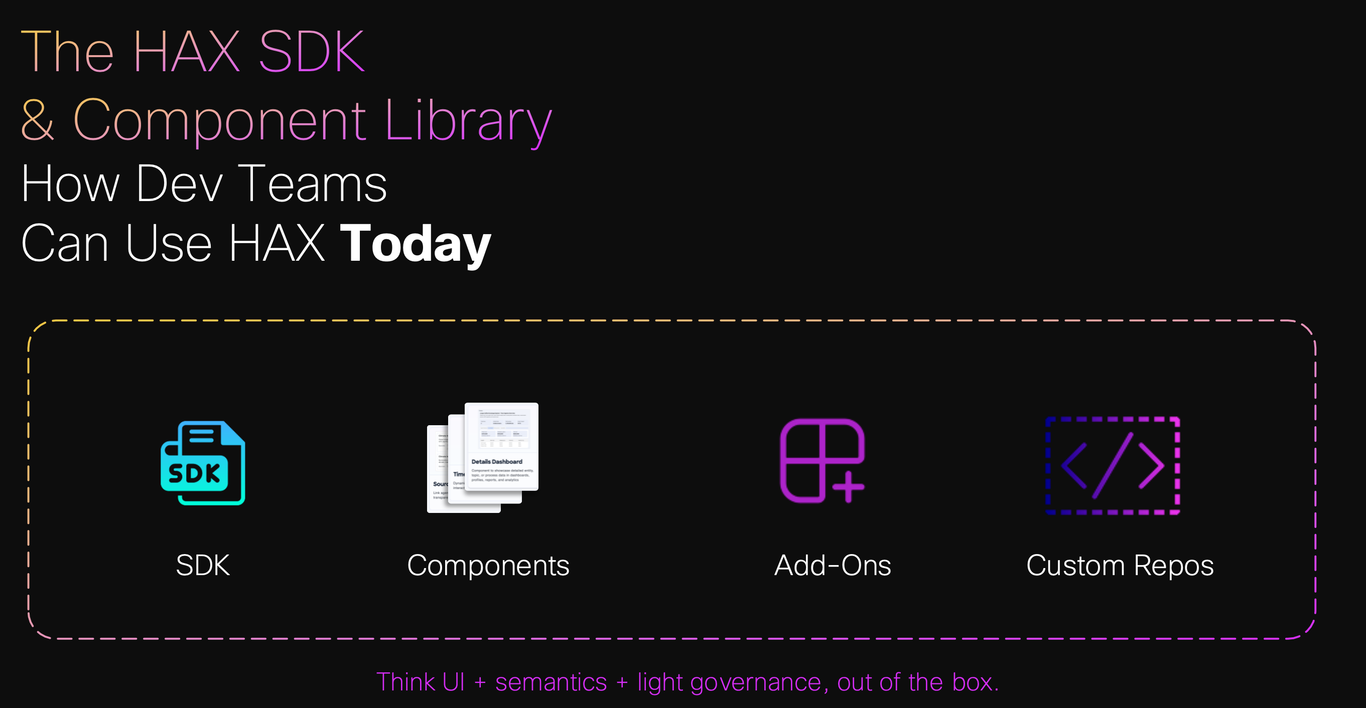 HAX SDK and Component Library: SDK, Components, Add-Ons, Custom Repos