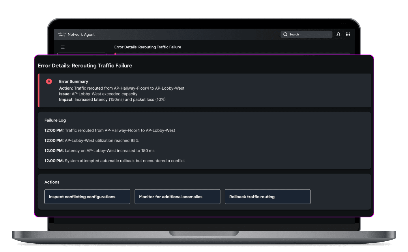 HAX Recovery: Error Details panel with failure log and rollback actions
